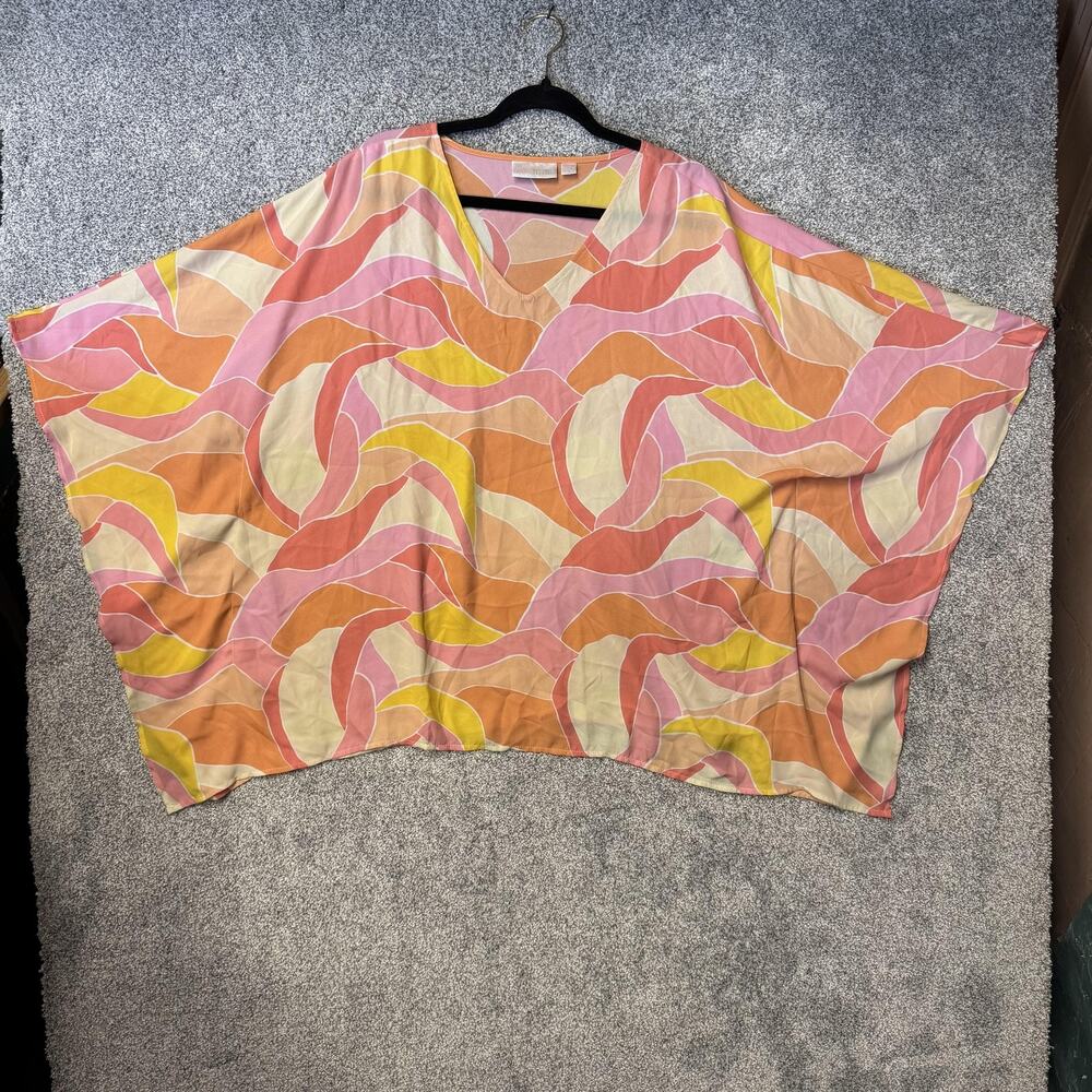 Belle by Kim Gravel Poncho Blouse 1X Retro 70s Mod Boho Chic Resort Lagenlook